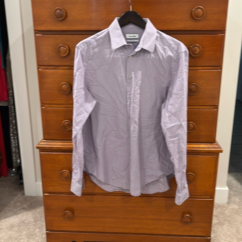 Calvin Klein slim fit stretch dress shirt Purple pinstripe